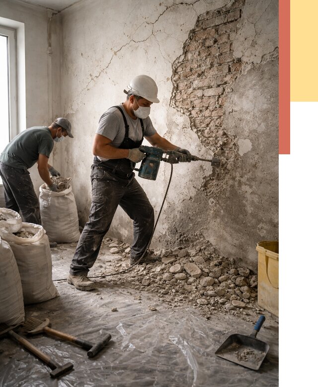 Демонтаж штукатурки со стен в Бердске от 7497 руб/м² — быстро и недорого | ОТДЕЛОЧНИК-Брд