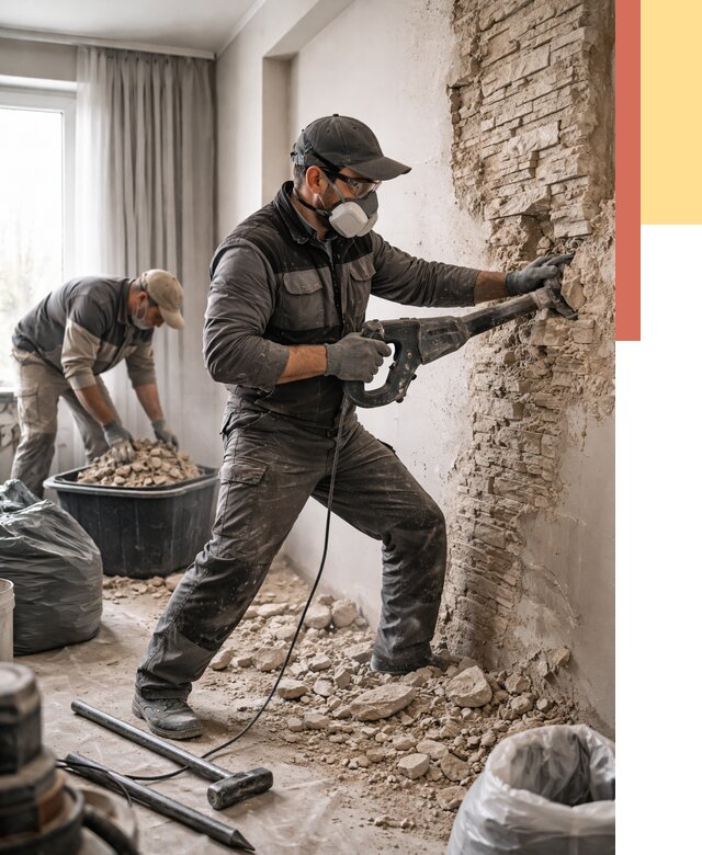 Демонтаж декоративного камня в Бердске от 1510 руб/м² — быстро и недорого | ОТДЕЛОЧНИК-Брд