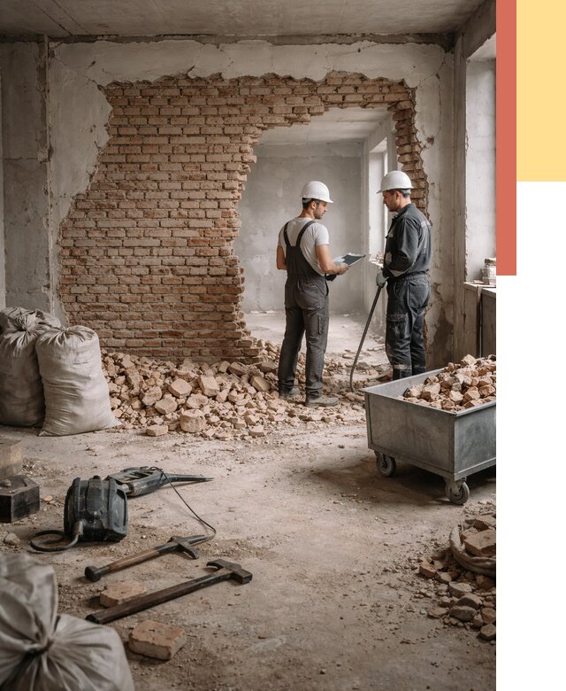 Демонтаж кирпичных стен в Бердске от 4373 руб. — быстро, недорого, под ключ | ОТДЕЛОЧНИК-Брд