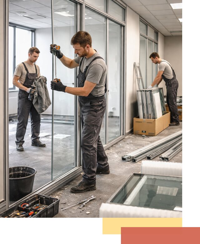 Демонтаж стеклянных перегородок в Бердске быстро и безопасно