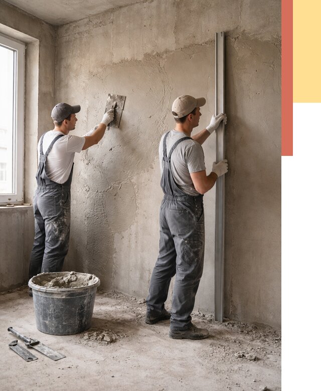 Штукатурка бетонных стен в Бердске от 4685 руб/м² — качественно и быстро | ОТДЕЛОЧНИК-Брд