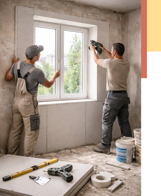 Монтаж откосов из гипсокартона в Бердске от 4685 руб. под ключ | ОТДЕЛОЧНИК-Брд