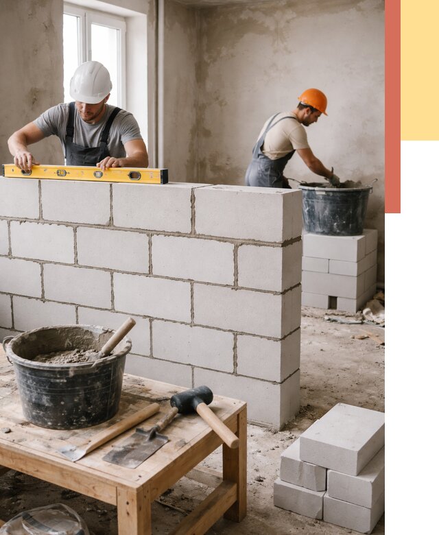 Кладка перегородок из газобетона в Бердске от 3332 руб. под ключ | ОТДЕЛОЧНИК-Брд