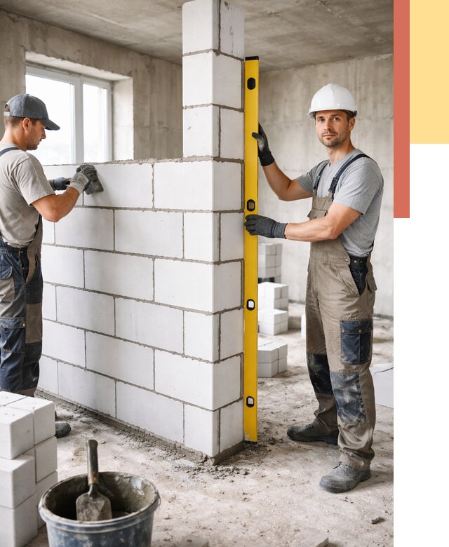 Кладка перегородок из пеноблока в Бердске от 1874 руб. под ключ | ОТДЕЛОЧНИК-Брд