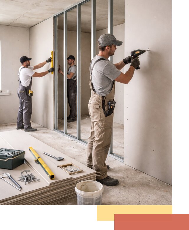 Однослойная перегородка из гипсокартона в Бердске под ключ, монтаж и отделка