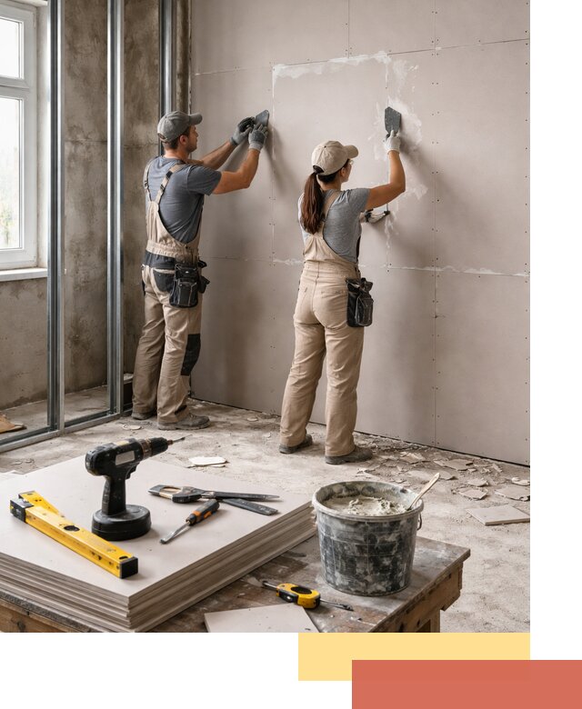 Монтаж двухслойной перегородки из гипсокартона в Бердске