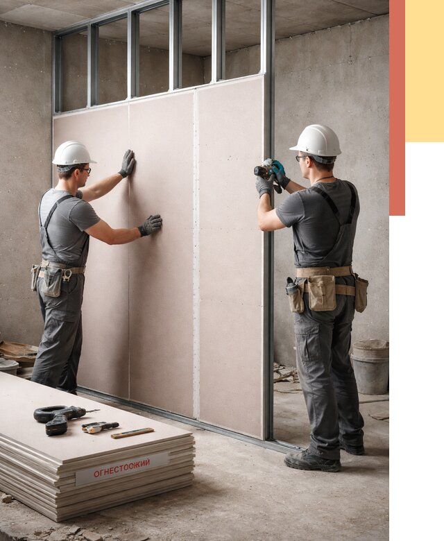 Перегородка из огнестойкого гипсокартона в Бердске от 1926 руб. под ключ | ОТДЕЛОЧНИК-Брд