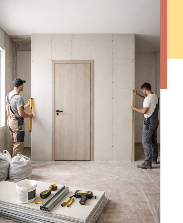 Перегородка из гипсокартона с дверью в Бердске от 4685 руб. под ключ | ОТДЕЛОЧНИК-Брд