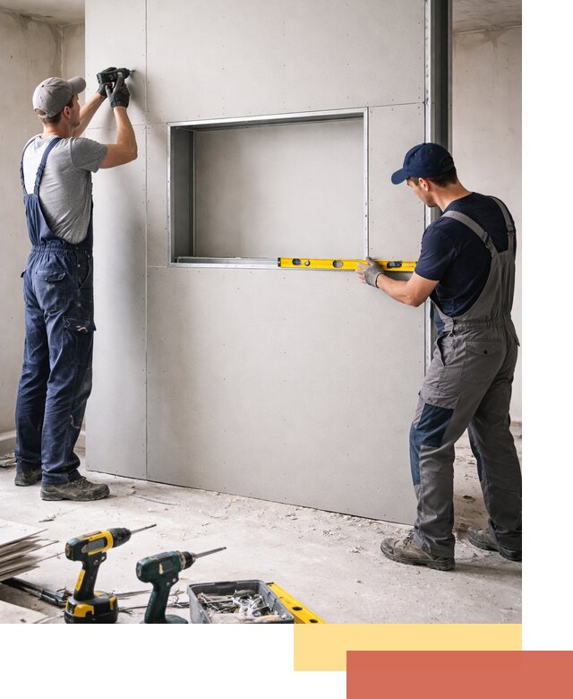 Перегородка из гипсокартона с нишей под декор в Бердске