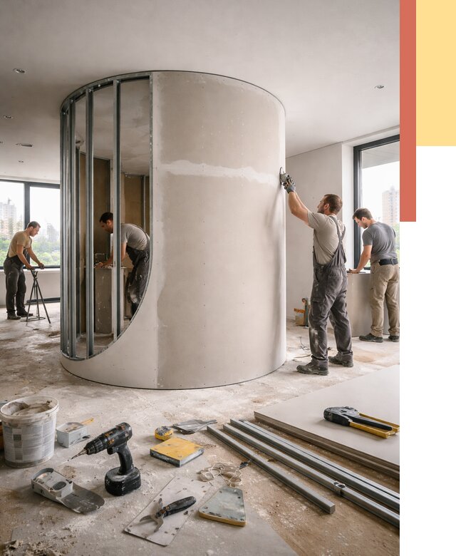 Радиусная перегородка из гипсокартона в Бердске от 3019 руб. под ключ | ОТДЕЛОЧНИК-Брд