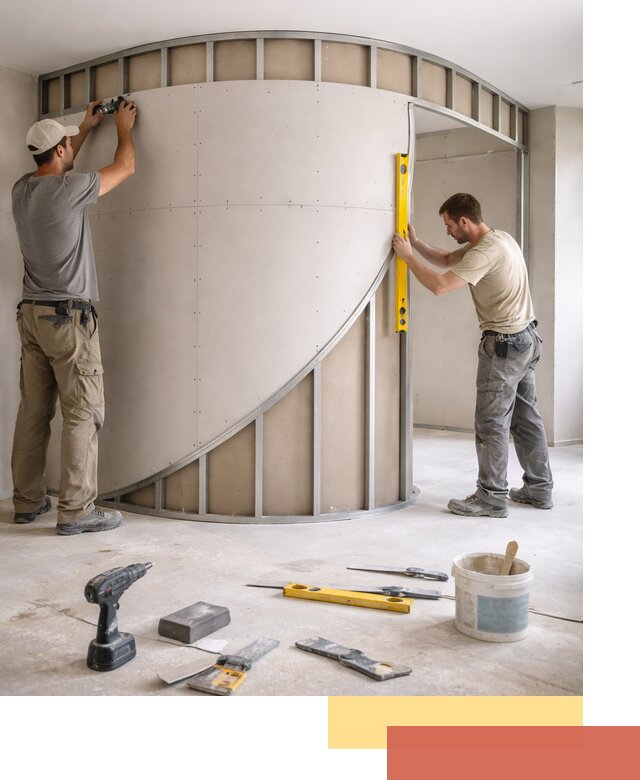 Радиусная перегородка из гипсокартона в Бердске под ключ