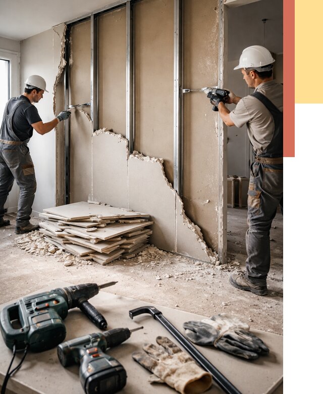 Демонтаж перегородки из гипсокартона в Бердске от 1249 руб. быстро и недорого | ОТДЕЛОЧНИК-Брд