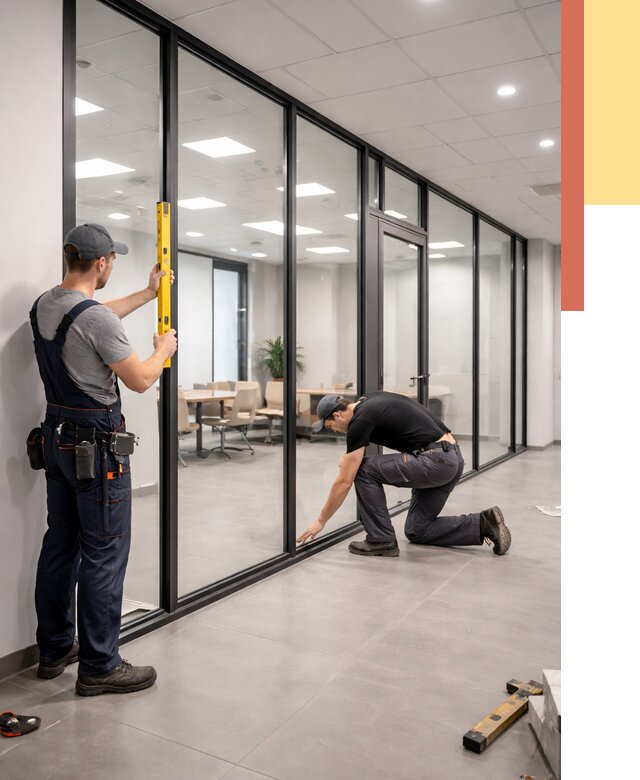 Каркасные стеклянные перегородки в Бердске под ключ от 9579 руб. | ОТДЕЛОЧНИК-Брд