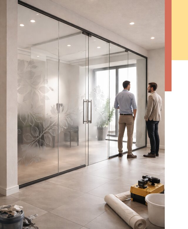 Стеклянные перегородки с рисунком в Бердске от 13015 руб. монтаж и нанесение | ОТДЕЛОЧНИК-Брд