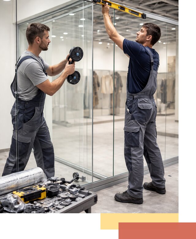 Стеклянные перегородки для магазинов в Бердске — монтаж и установка