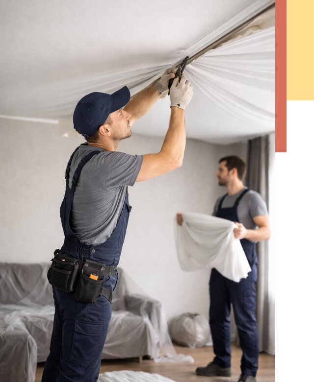 Демонтаж натяжного потолка в Бердске от 4685 руб. — снятие и разбор под ключ | ОТДЕЛОЧНИК-Брд