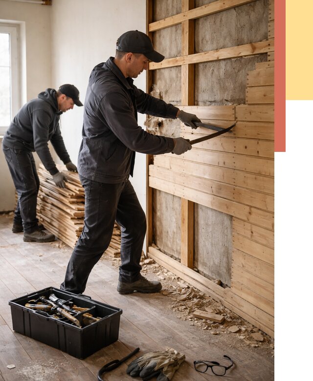 Демонтаж вагонки в Бердске от 3957 руб/м2 — быстро и недорого | ОТДЕЛОЧНИК-Брд