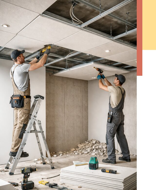 Монтаж акустического потолка в Бердске от 6768 руб/м2 — быстро и недорого | ОТДЕЛОЧНИК-Брд