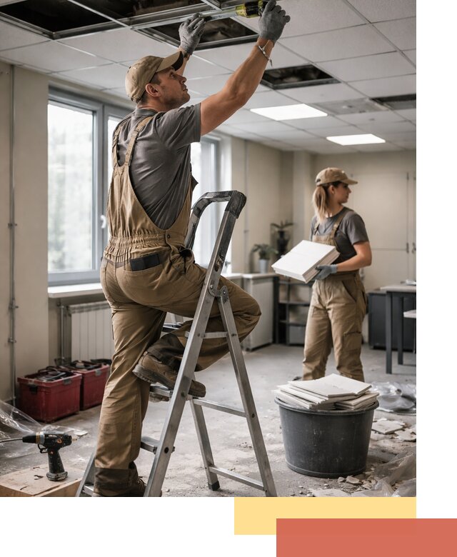 Ремонт потолка Армстронг и замена плит в Бердске