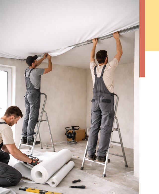 Монтаж тканевого натяжного потолка в Бердске от 3644 руб. под ключ | ОТДЕЛОЧНИК-Брд