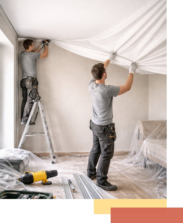 Монтаж тканевого натяжного потолка в Бердске недорого и быстро