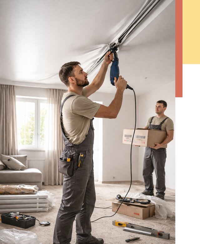 Монтаж сатинового натяжного потолка в Бердске от 3644 руб. | Быстро, недорого — ОТДЕЛОЧНИК-Брд