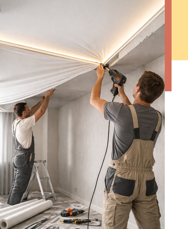 Монтаж натяжного потолка с подсветкой в Бердске от 989 руб. | ОТДЕЛОЧНИК-Брд