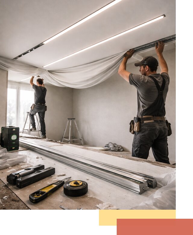 Монтаж натяжных потолков со световыми линиями в Бердске