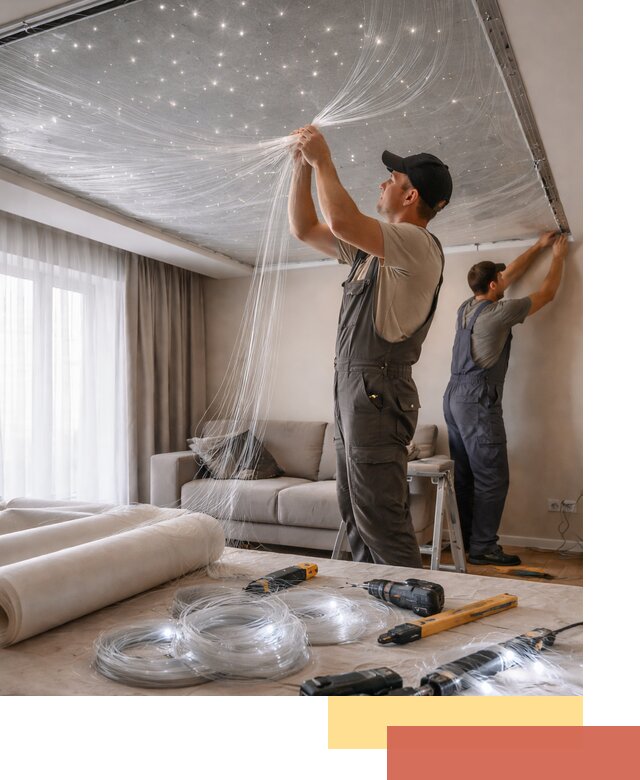 Монтаж натяжного потолка «Звездное небо» в Бердске