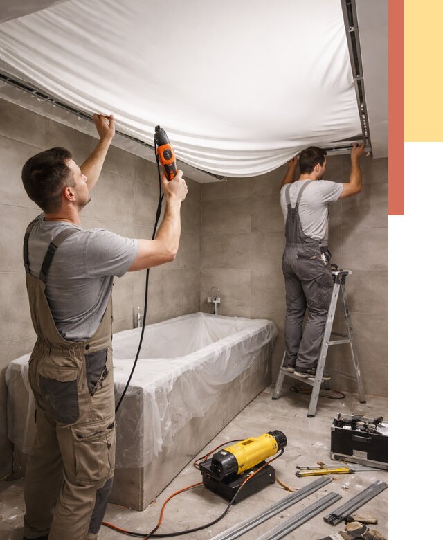 Монтаж натяжного потолка в ванной в Бердске от 1249 руб. под ключ | ОТДЕЛОЧНИК-Брд