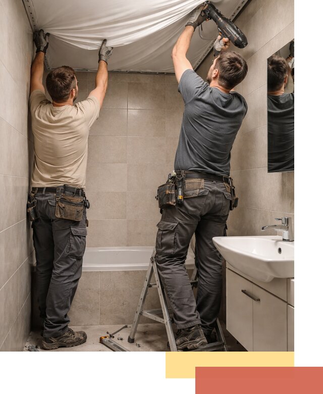 Монтаж натяжного потолка в ванной в Бердске быстро и качественно