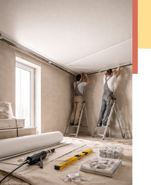 Монтаж натяжного потолка в спальне в Бердске от 3957 руб. под ключ | ОТДЕЛОЧНИК-Брд