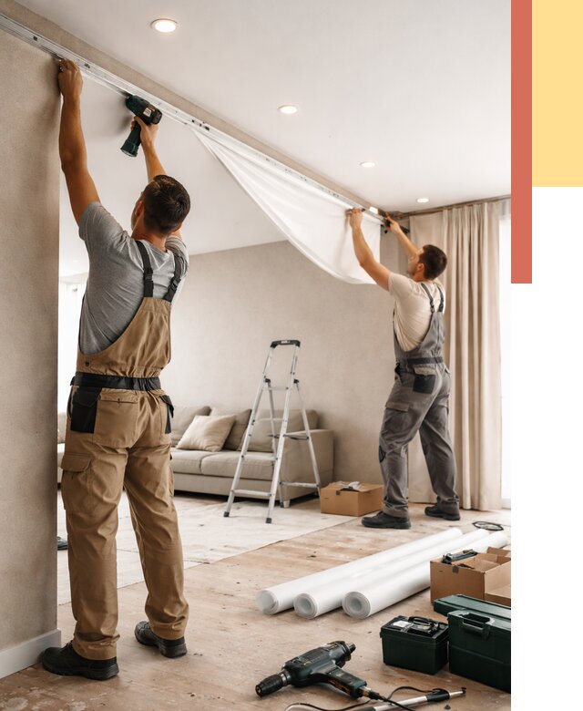 Монтаж натяжного потолка в гостиной в Бердске от 573 руб. | ОТДЕЛОЧНИК-Брд