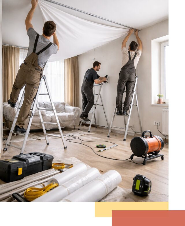 Монтаж натяжного потолка в гостиной в Бердске