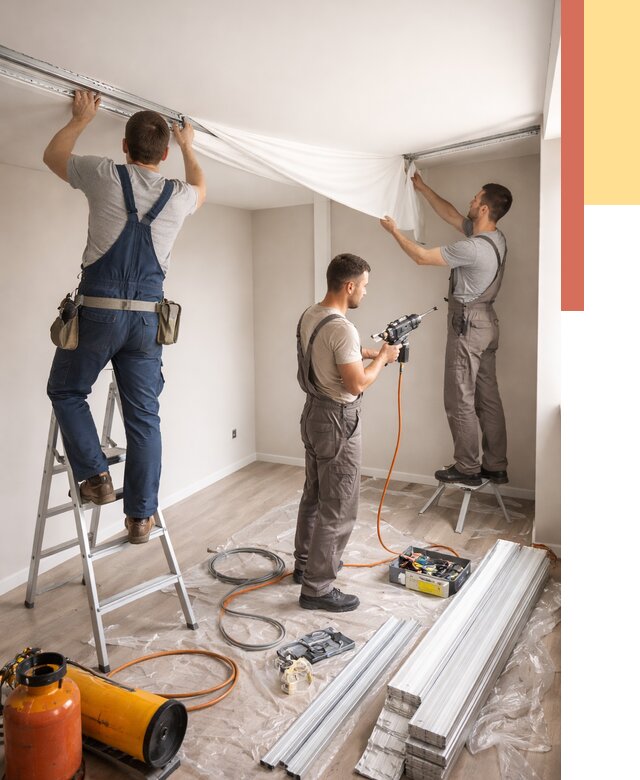 Монтаж натяжного потолка в студии в Бердске от 5727 руб. — быстро и недорого | ОТДЕЛОЧНИК-Брд