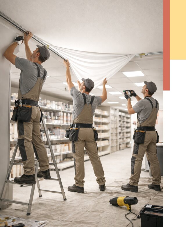Монтаж натяжного потолка в магазине в Бердске от 4685 руб. быстро и недорого | ОТДЕЛОЧНИК-Брд