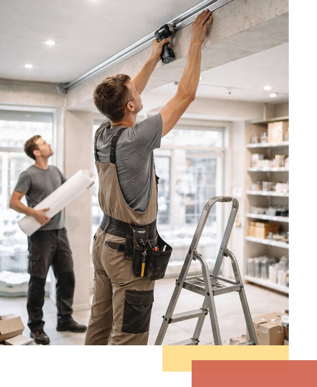 Монтаж натяжных потолков в магазине в Бердске