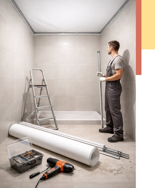 Монтаж натяжного потолка в санузле в Бердске от 1926 руб. — ОТДЕЛОЧНИК-Брд