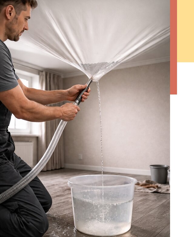 Слив воды с натяжного потолка в Бердске от 2603 руб. быстро и недорого | ОТДЕЛОЧНИК-Брд