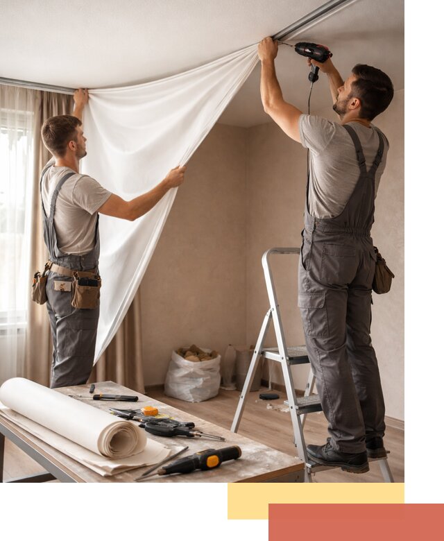 Замена полотна натяжного потолка в Бердске быстро и качественно