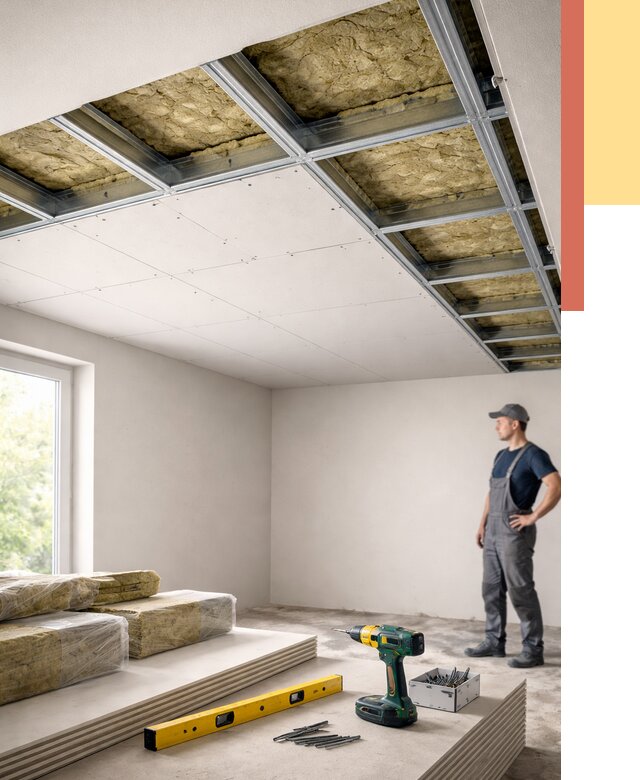 Звукоизоляция потолка ГКЛ в Бердске от 989 руб. — монтаж под ключ | ОТДЕЛОЧНИК-Брд