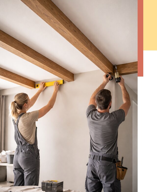 Монтаж декоративных балок на потолок в Бердске от 4373 руб. — ОТДЕЛОЧНИК-Брд